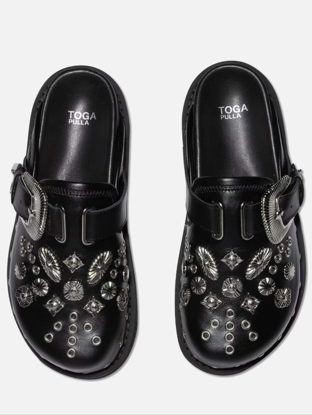 TOGA Pulla Black Studded Leather Clog Mules